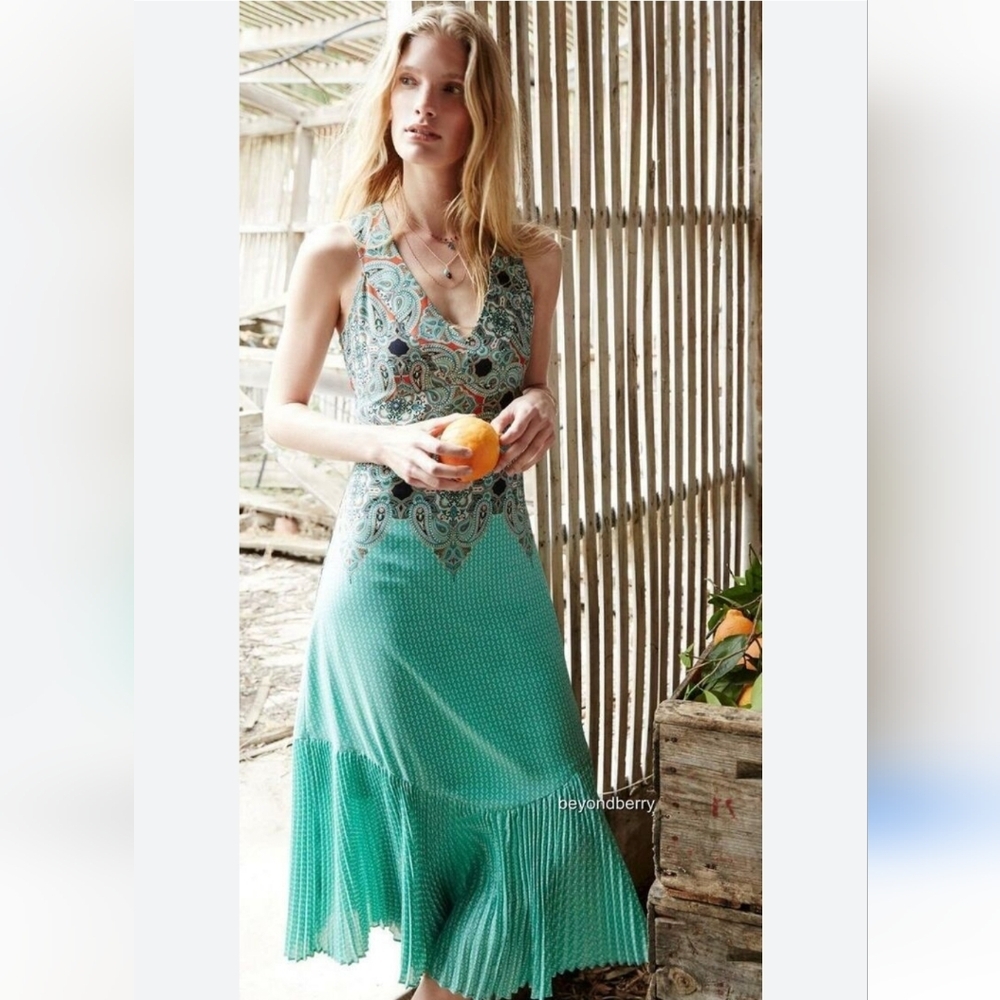 Anthropologie Maeve Canyon Creek Mint Paisley dress 2p NWOT - Picture 1 of 5